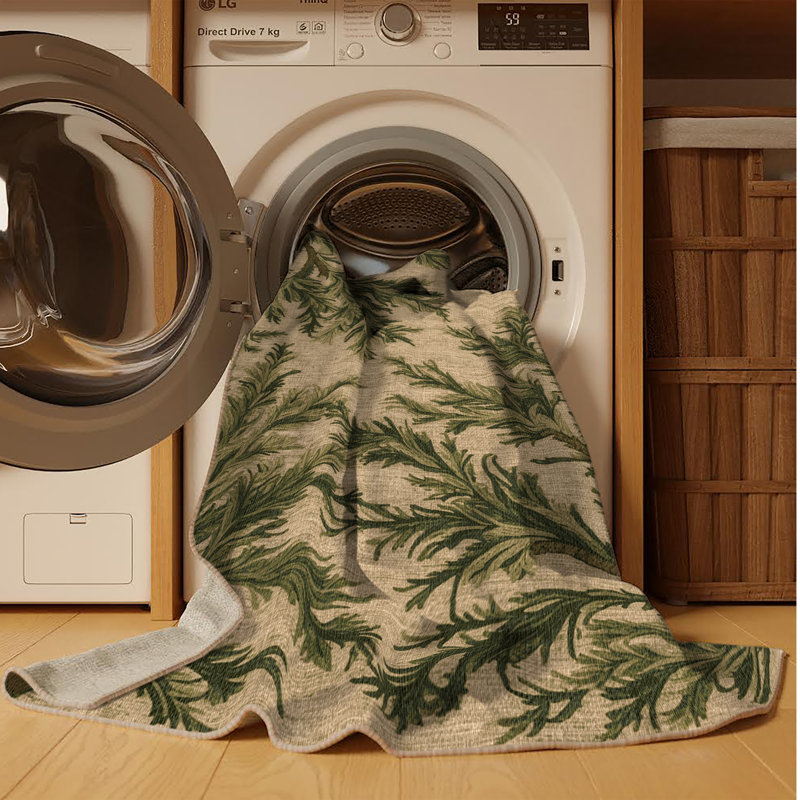 Tapis botanique beige lavable à la machine, Rond 4 pi