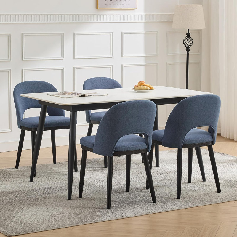 Wooden Dining Chairs, Modern Fabric Upholstered Dining Room Chai with High Back, Blue