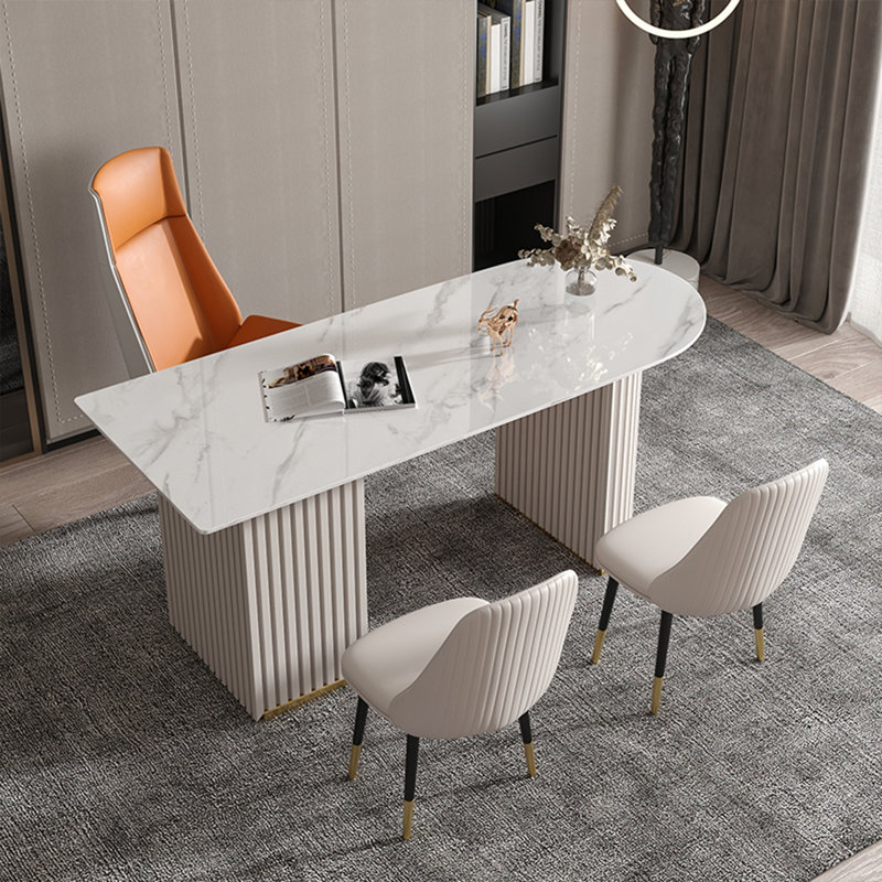 Bureau 70,87 "rectangulaire moderne en pierre blanche frittée, H 29,53 po x l 70,87 po x P 27,56 po