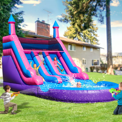 21Ft(L) Inflatable Double Water Slide-Commercial Grade Purple Water Bounce House For Kids & Teenagers - Big Pool, Premium Pvc, Wet & Dry, 1100W Blower - For Backyard Outdoor Birthday Party