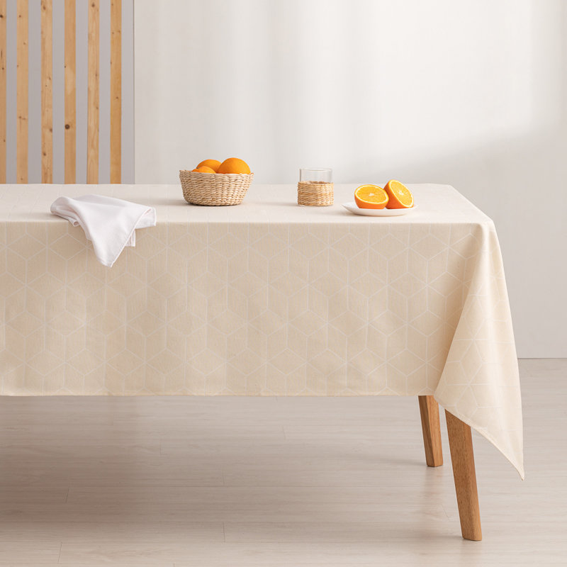 Heslington Geometric Cotton Tablecloth, Ecru, 140cm W x 140cm L