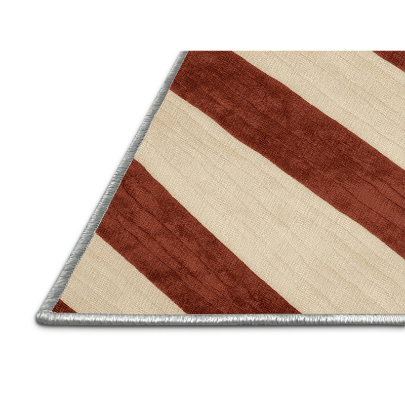  Tapis rayé lavable crème crème, Rectangle 5 pi x 7 pi