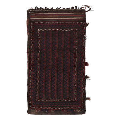 Vintage Balisht Tribal Rug In Red And Black With Geometric Patterns - Rug & Kilim