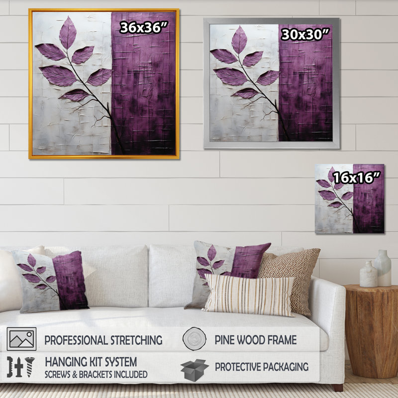 «Purple Leaves Plum Precision - Leaves», reproduction sur toile encadrée, H 24 po x l 24 po x P 1 po, Toile tendue