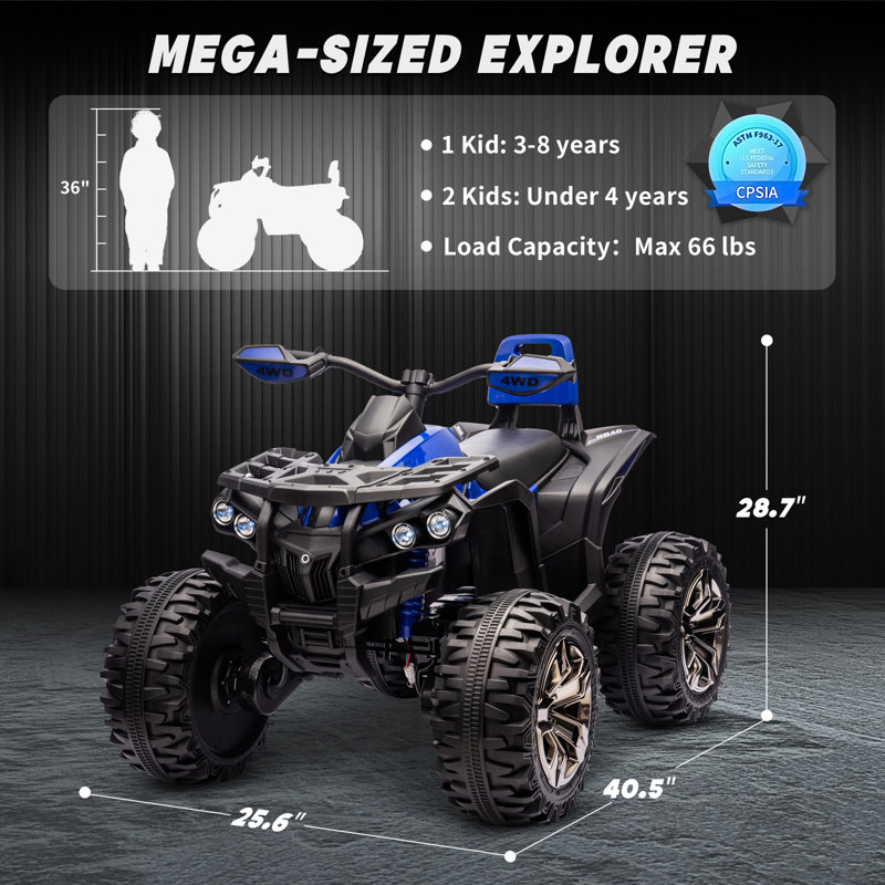 VTT 24 places 2 places pour enfants, quad électrique 4 roues motrices avec télécommande parentale, moteurs 4 x 200 W, lumières DEL, Bluetooth et suspension