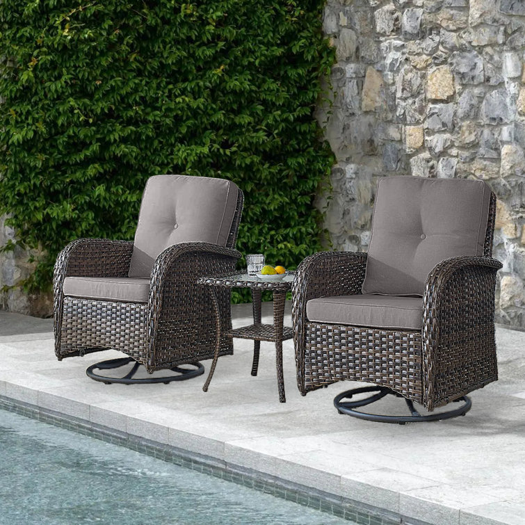 Gaetanino Swivel PE Wicker Rattan Outdoor Rocking Chairs Set with Side Table (2 chairs and 1 side table)