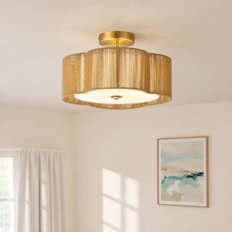 Plafonnier semi-encastré en tissu brossé 13 lumières 13 po, Laiton brossé