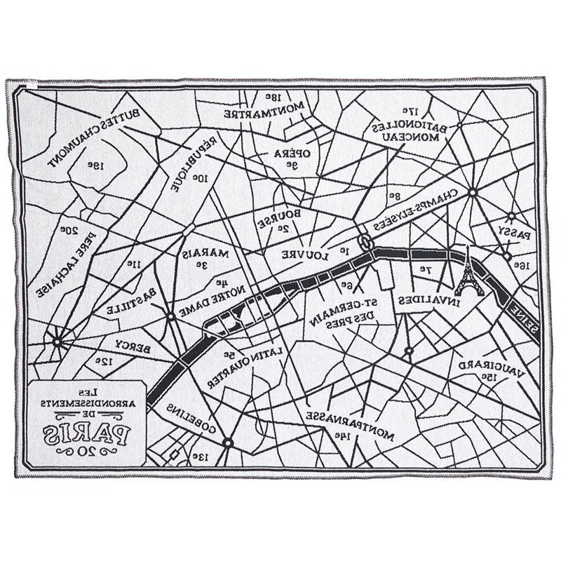 Lake and City Maps Paris Map Wool Throw