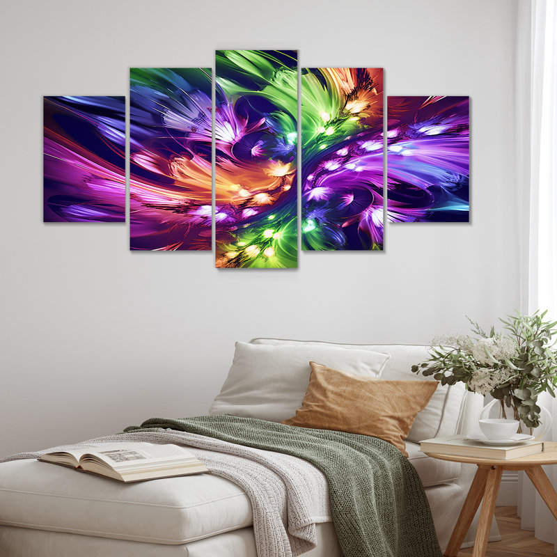 Mauve et vert fractal Fusion IV - ensemble d'art mural multi-panneaux abstrait fractal