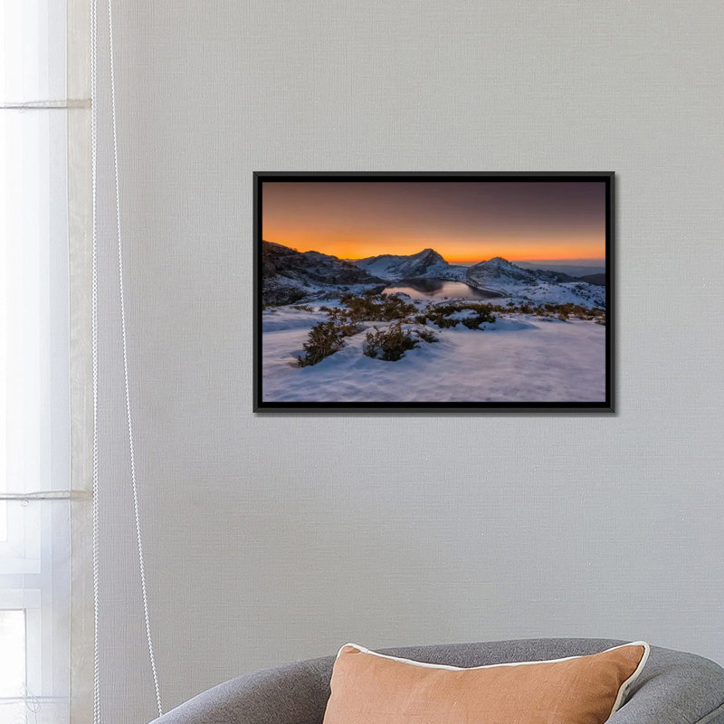 " Europe Peaks " by Sergio Lanza, 18" H x 26" W x 1.5" D, Black Framed Canvas, No Mat