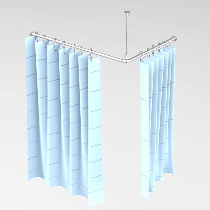 Corner Shower Curtain Rod,L Shaped 40-60" x 40-60"with Ceiling Support