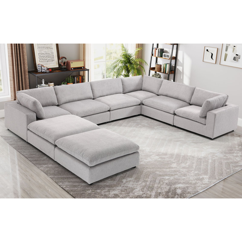 Canapé modulaire rembourré 8 pièces Nuccio, Gris clair