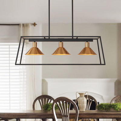 3 - Light Island Open Rectangular Linear Chandelier With Cone Shades