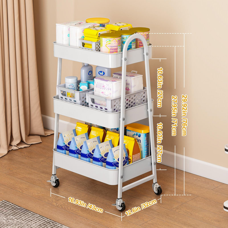 76cm H x 43cm W Utility Cart, 鈥嶹hite