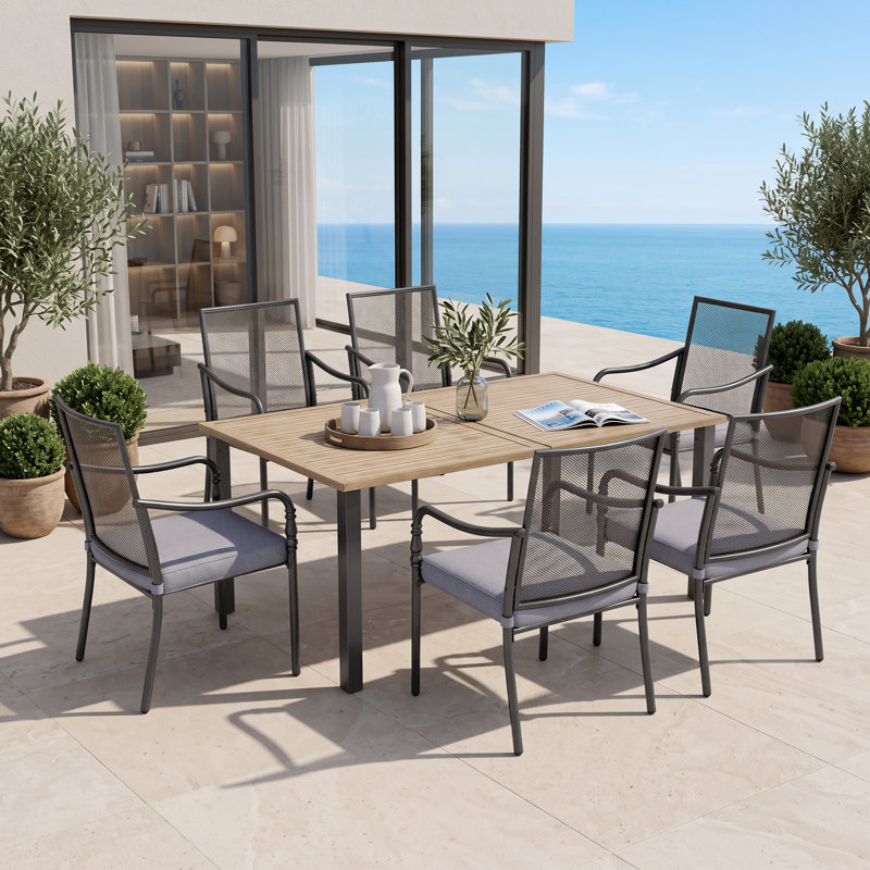 Ensemble repas d'extérieur avec table en bois 7 pièces Asfand