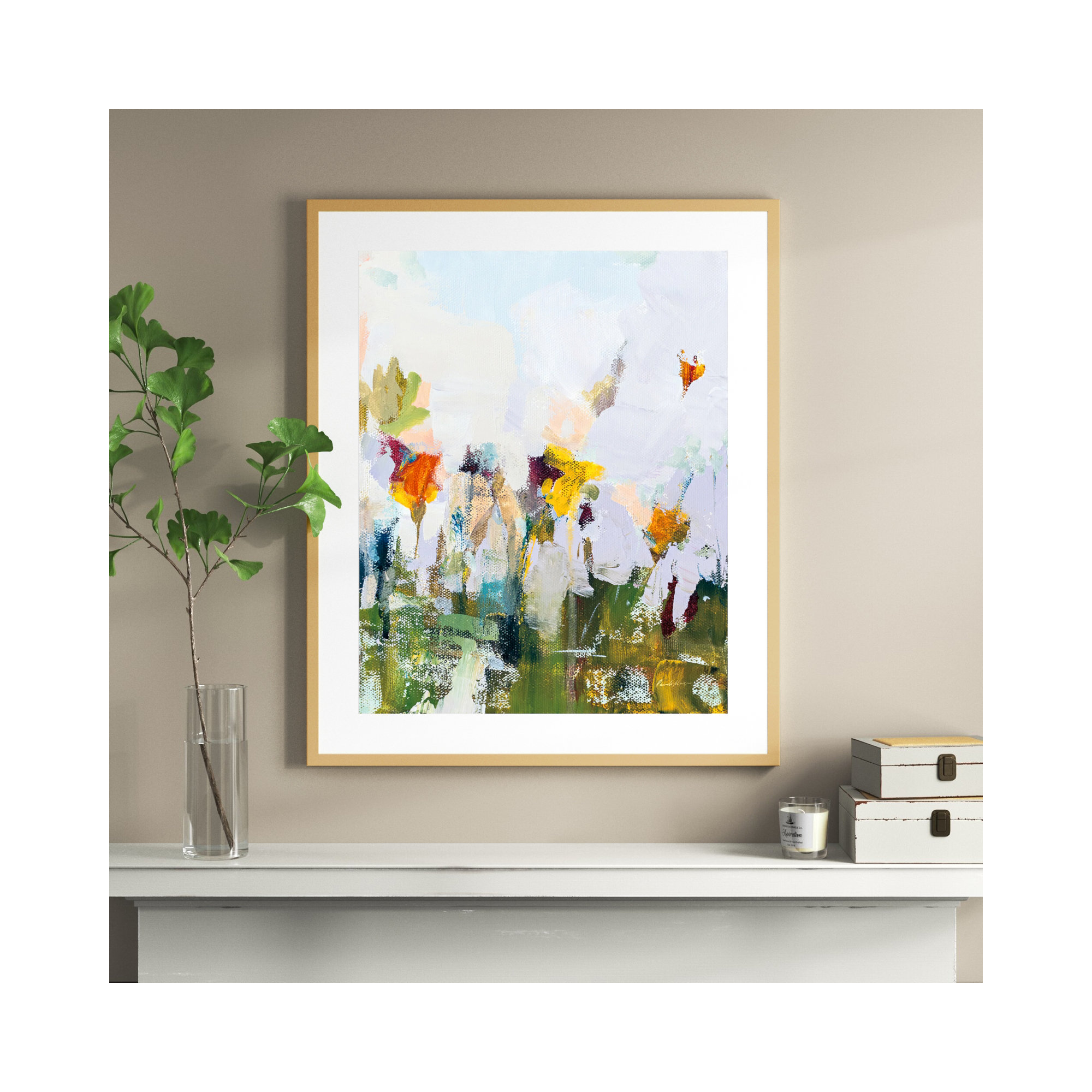 Spontaneous Summer Flowers by Pamela Munger, Gold, 41.25" H x 34.42" W x 0.88" D