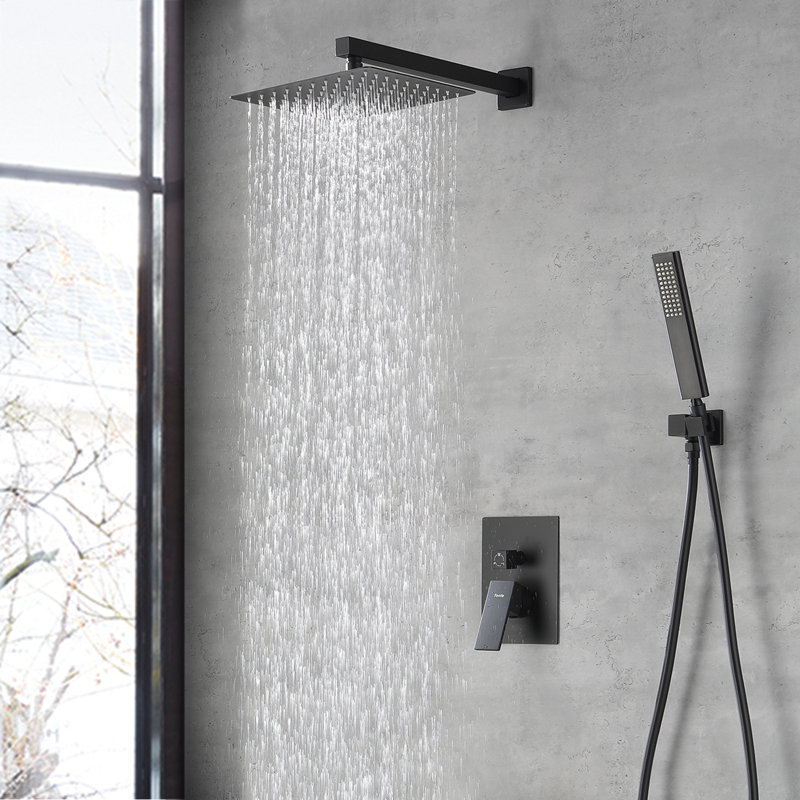 Male NPT 10 Inch High Pressure Rain Shower Head and Handheld 2.5 GPM in Matte Black(Valve Included)