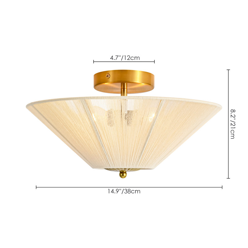 2 - Light Modern Boho Handwoven Cotton Rope Semi-Flush Mount Ceiling Light for Bedroom