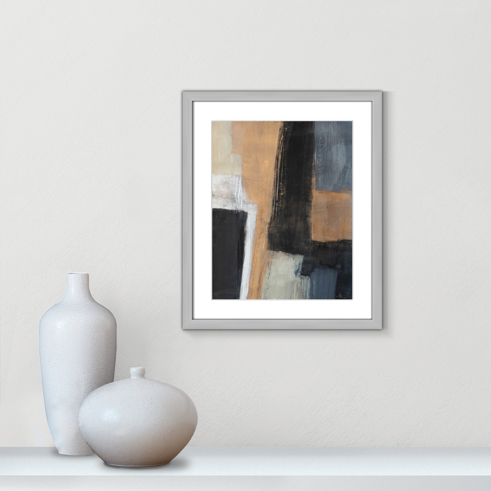 Metallic Slate I Print, 19" H x 16" W x 1.25" D, Silver Matted Picture Framed