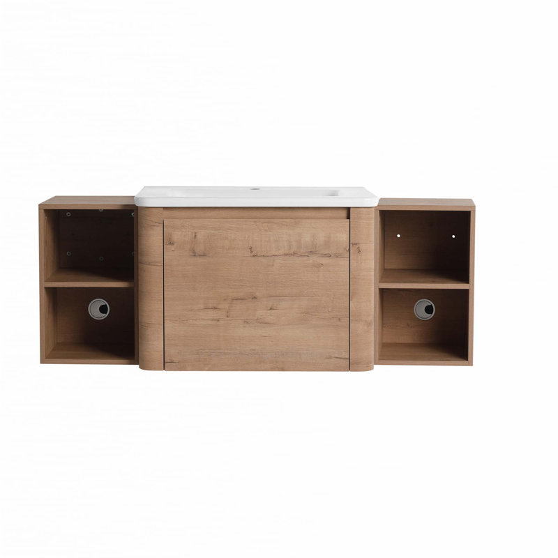 Meuble-lavabo mural avec lavabo en céramique et 2 tablettes de rangement et 1 porte à fermeture en douceur, 52"