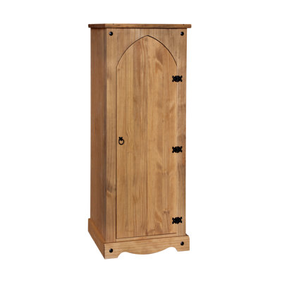 Deaver 1 Door Wardrobe, Storage Cupboard, Solid Pine, Oak Finish, Corona Design