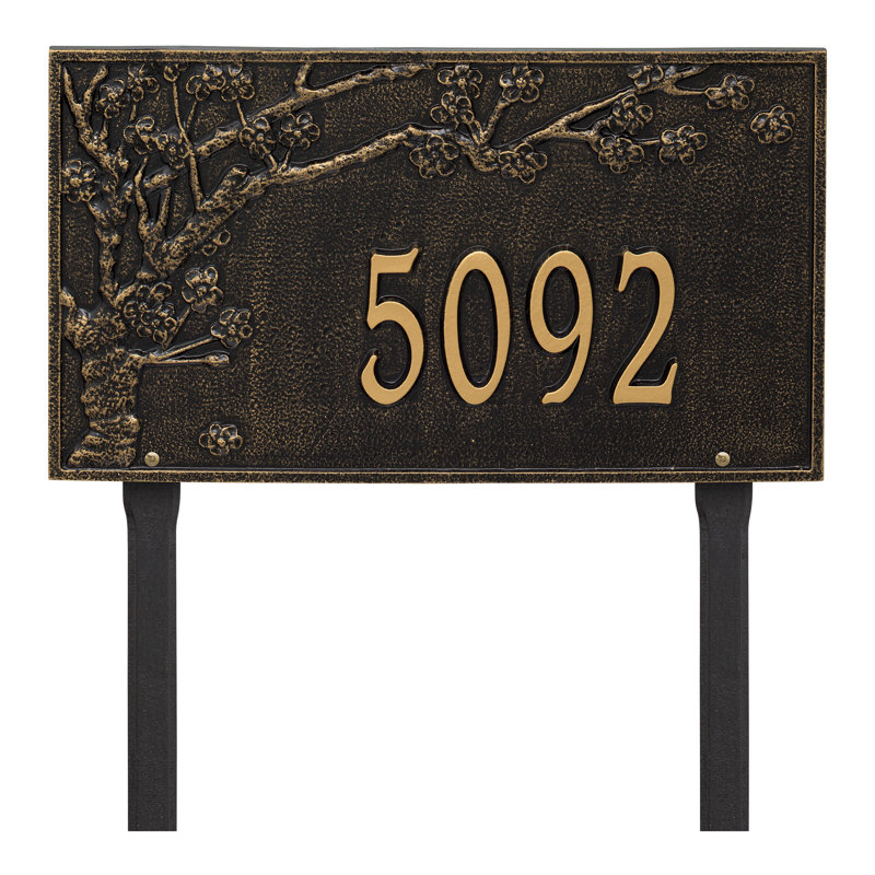 Plaque d'adresse sur 1 pelouse Spring Blossom, Noir / or, Oui