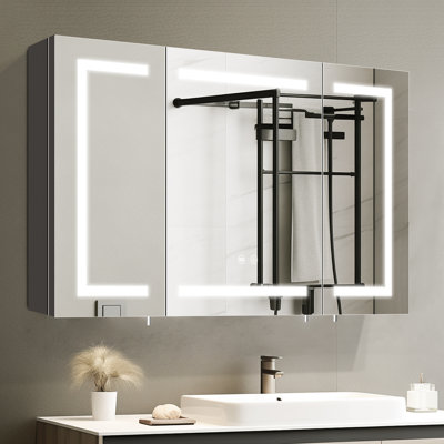 Armoire à pharmacie de salle de bain avec lumières et miroir, anti-buée, (assemblage complet terminé)