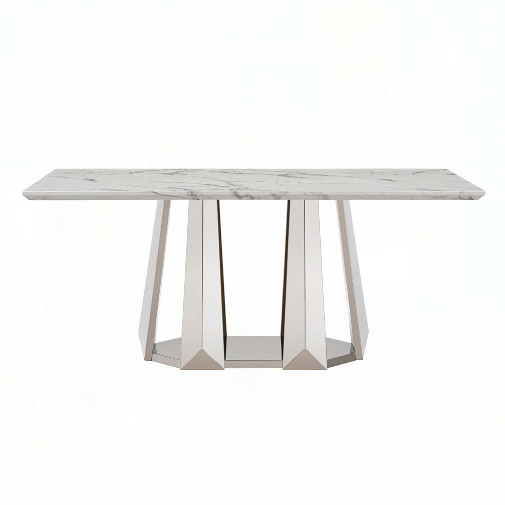 Everly Quinn Faux Marble Dining Table with Stainless Steel Base, for 6 ...