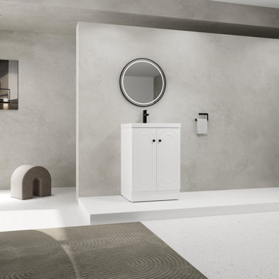 Meuble-lavabo autoportant avec lavabo en résine