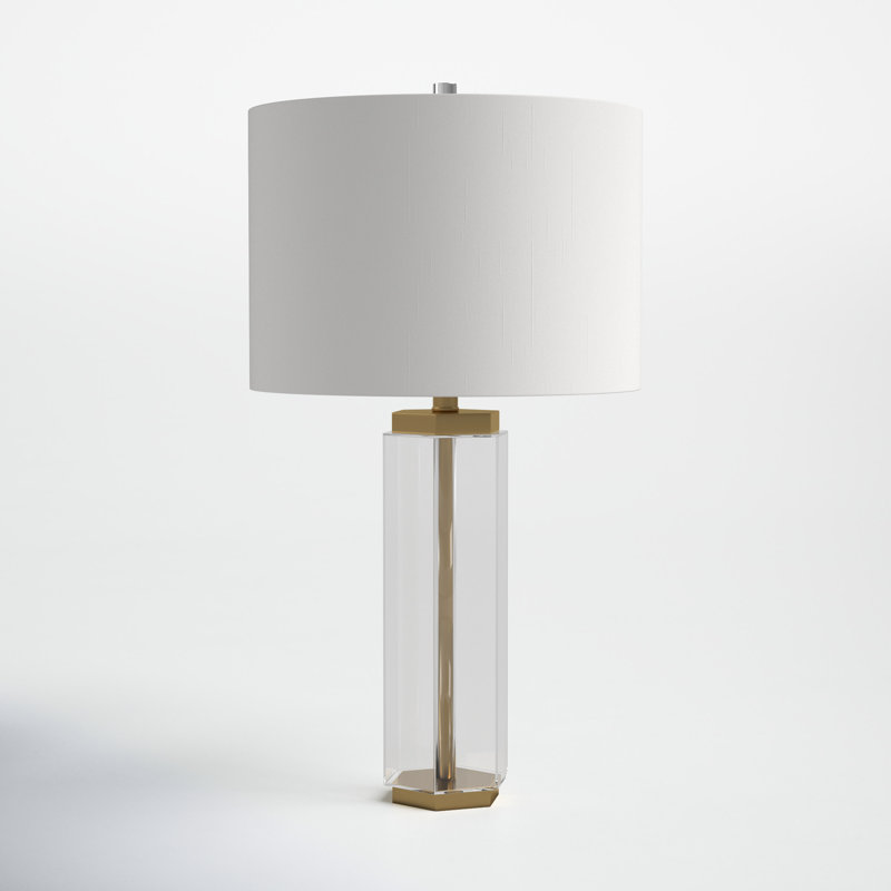 Hexagonal Crystal Table Lamp with White Drum Shade