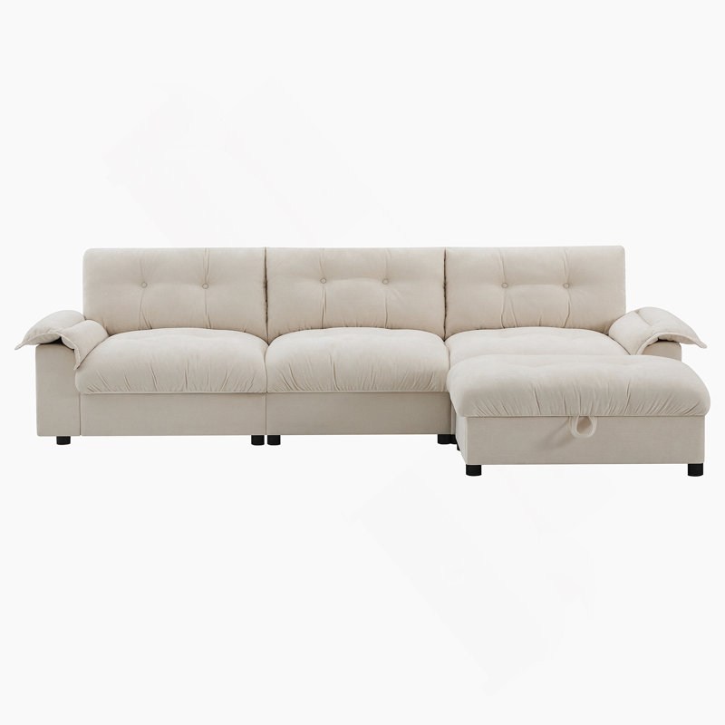 104*60" Sectional Sofa, L-Shape with Multifunctional Armrest, Dual-Port Charging, Cup Holder, Side Storage Pockets, Movable Storage Ottoman, Unique Tufted Design, Soft Cushion, Chenille,3colors