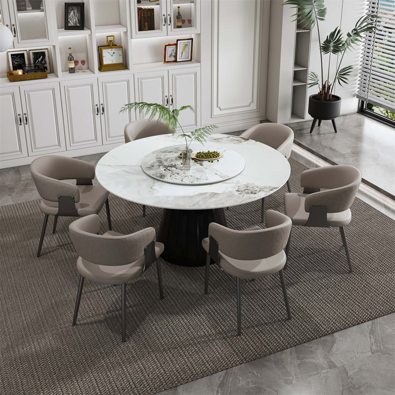 Luxueux ensemble repas 7 pièces avec plateau rotatif et chaises confortables, idéal pour les soupers en famille et les invités