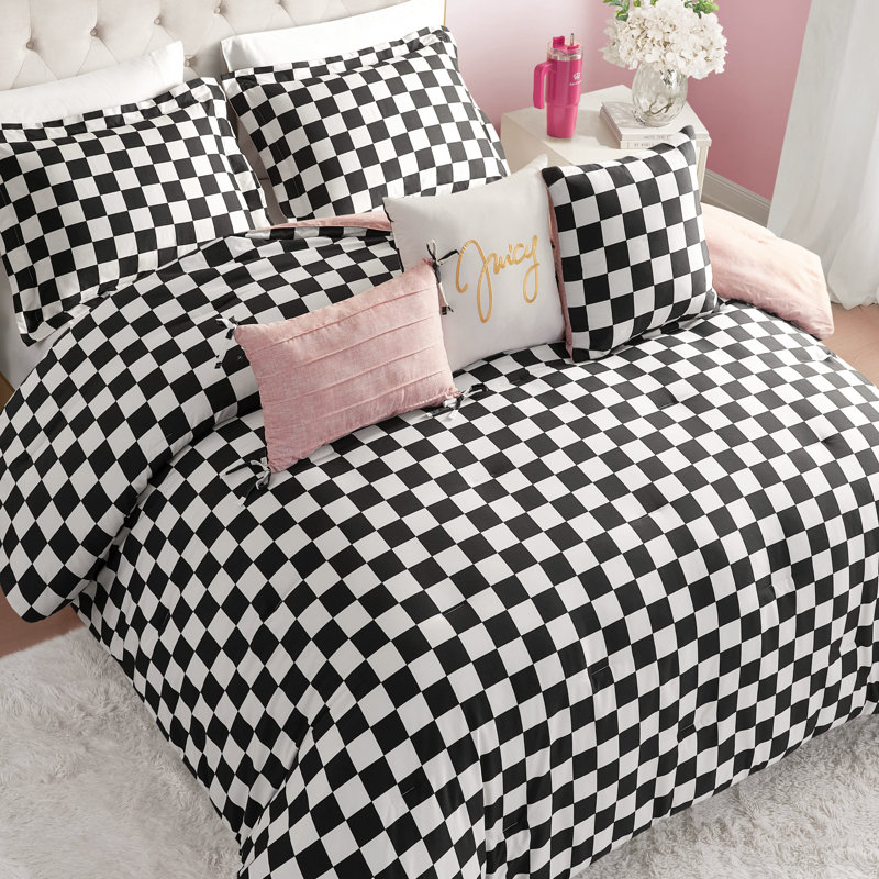 Juicy Couture Checkerboard Comforter Sets, King Comforter + 5 Additional Pieces, Black/White