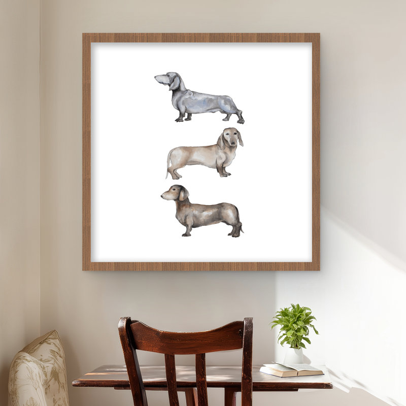 Petit chien teckel - reproduction encadrée mate pour la décoration intérieure