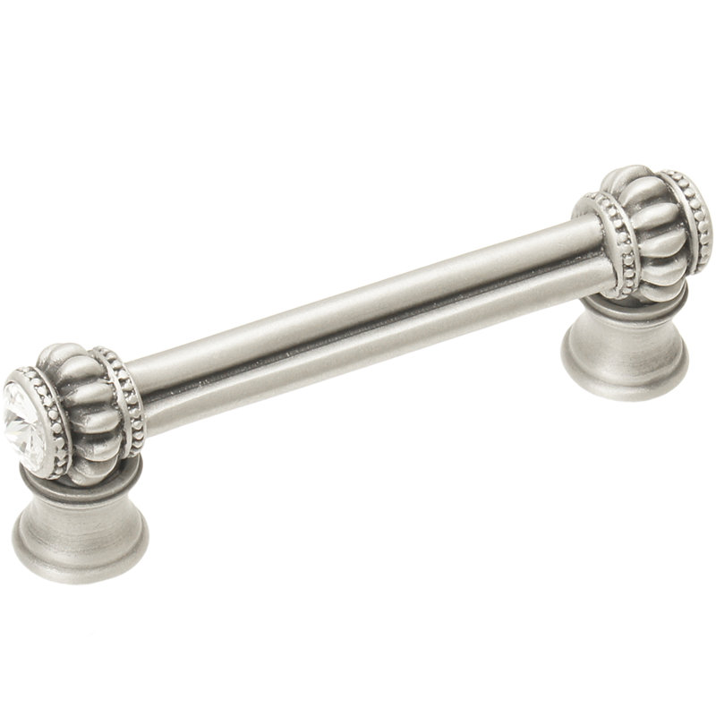 Caché double 3 inches c.c. pull with flared foot with 2 rivoli Swarovski Clear Crystals in Satin, Satin, 3"