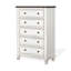 Commode haute Orso, 5 tiroirs, panneau détaillé en bois d'acajou blanc