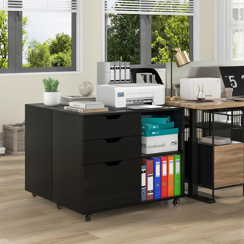 Dinton 81cm Wide 3 -Drawer File Cabinet, Black