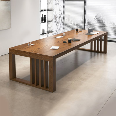 Solid Wood Slatted Base Rectangular Conference Table