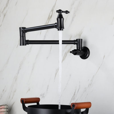 Robinet de robinet de baignoire pliant noir mat, fixation murale, rotation à 360 °, laiton, poignées doubles pour un accoudoir pliable à évacuation d'eau uniforme, finition anticorrosion, contrôle des poignées