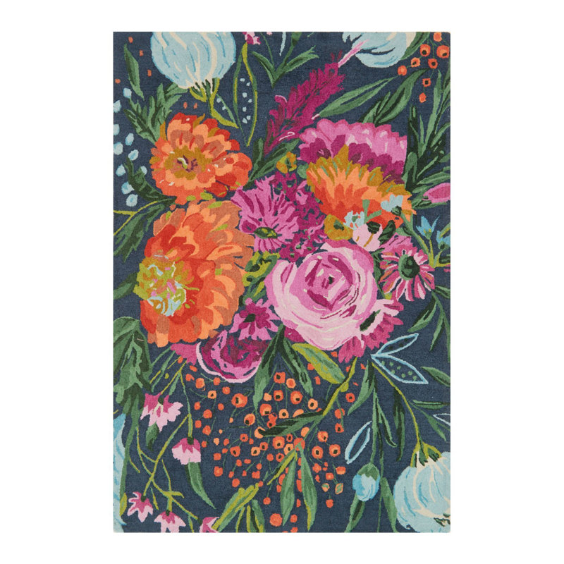 Tapis décoratif multicolore à motif floral orange fuchsia, Rectangle 3 pi 11,24 po x 5 pi 10,87 po