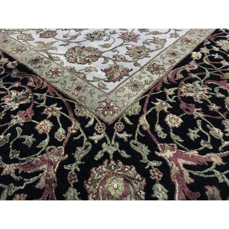Tapis ivoire et noir noué à la main de haute qualité
