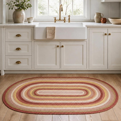 Tapis tressé Amber Leaf en jute de première qualité non pelucheux, couleur rouille/rouge brique
