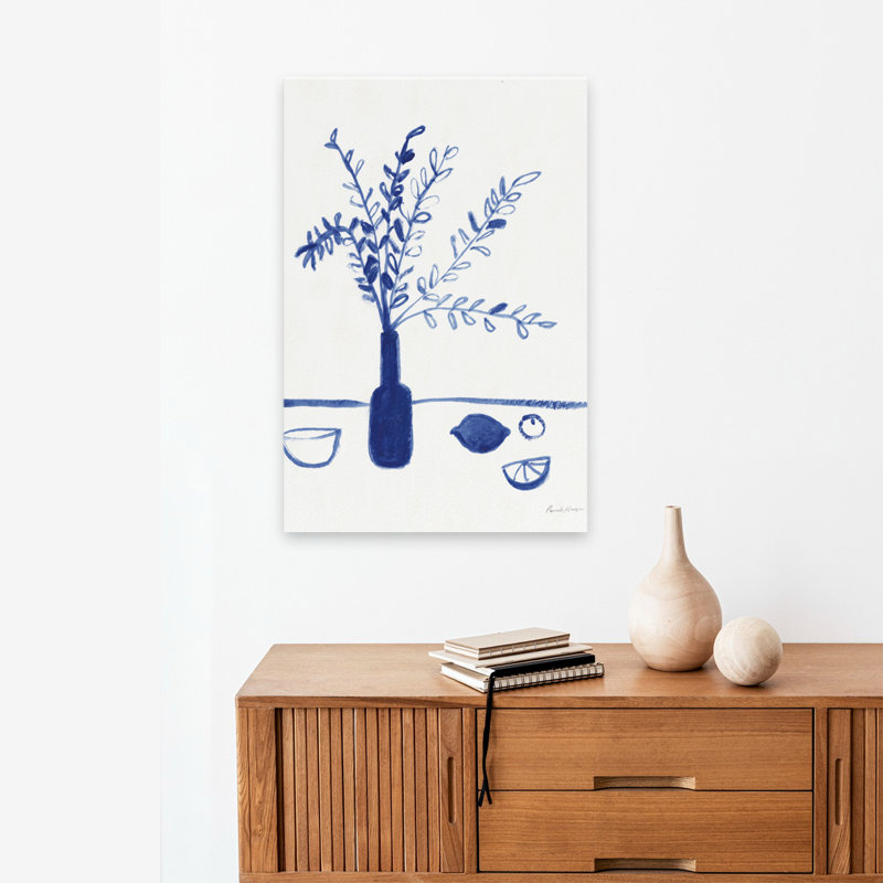 «Greek Island Dreaming II - Blue Bottles Bowl Branches», H 24 po x l 16 po
