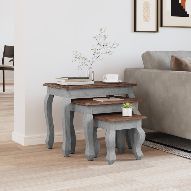 Nesting Table Set 3 Pieces Solid Mahogany Wood