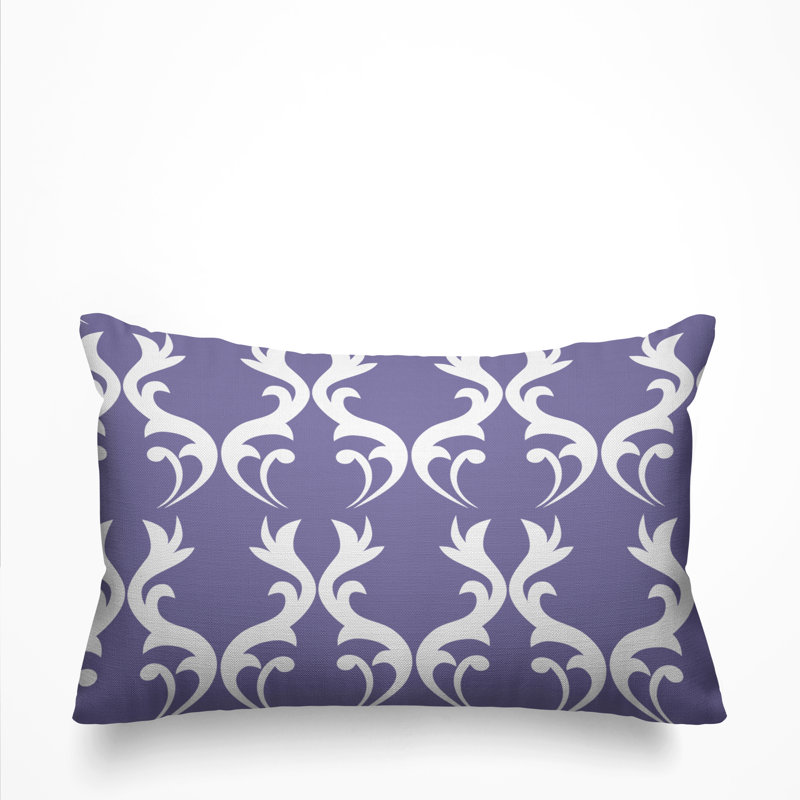 Galton Damask Outdoor Reversible Throw Pillow, Iris