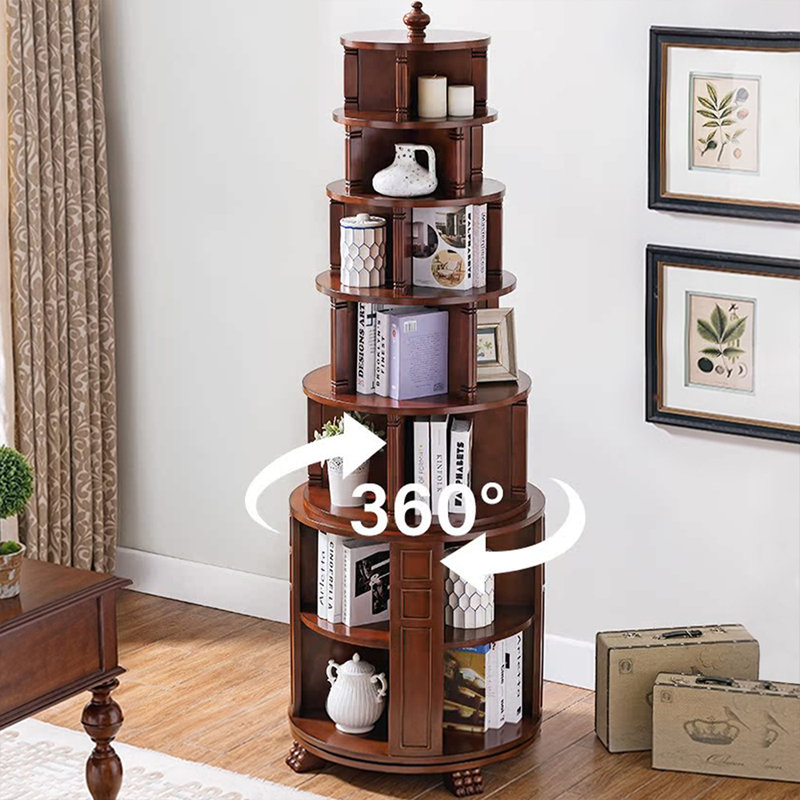 Bibliothèque rotative en bois massif Nut-Brown