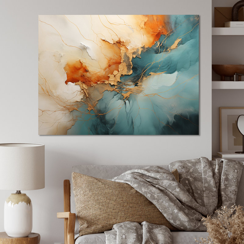 Teal Orange Bold Energy V - Dams, art mural, H 30 po x l 40 po, Toile tendue, Sans cadre