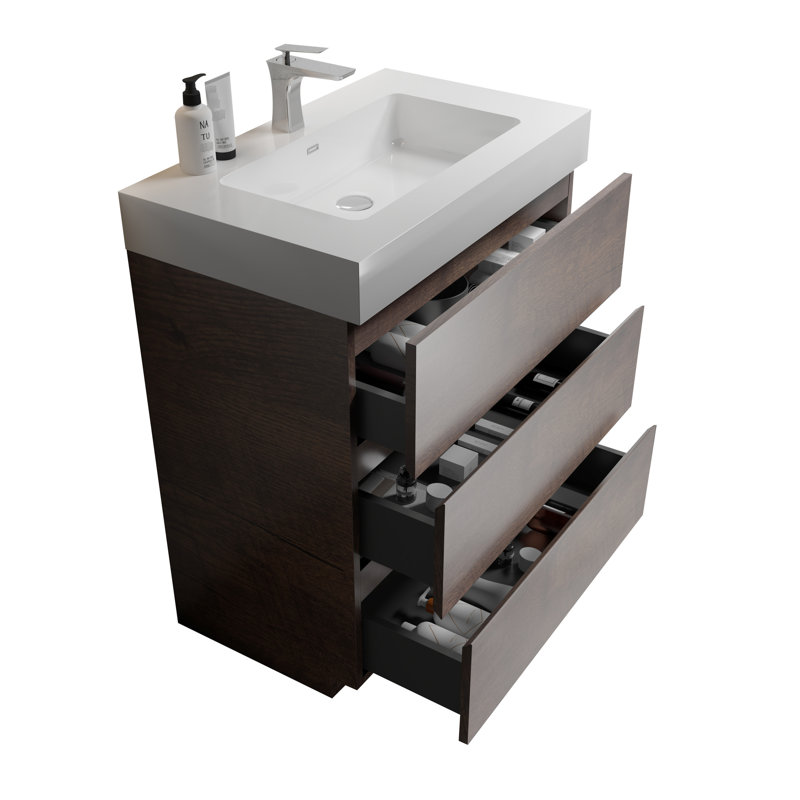 Meuble-lavabo de 36 po avec lavabo, rangement luxueux, finition élégante, lavabo à objets moderne, Noyer, 30", Blanc