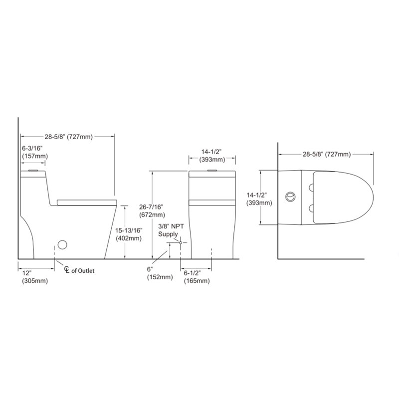 Kingsman Hardware 1.2 Gallons GPF Elongated Floor Mounted One-Piece Toilet (Seat Included)