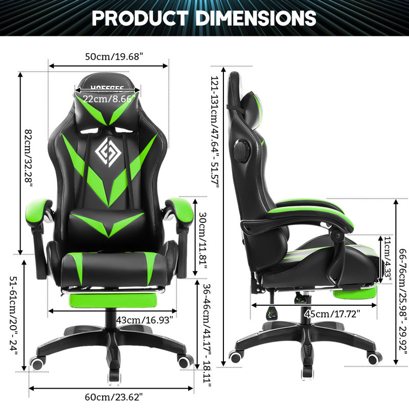 Hoffree Massage Ergonomic Gaming Chair with Bluetooth Speakers and RGB LED Lights, Green/Black